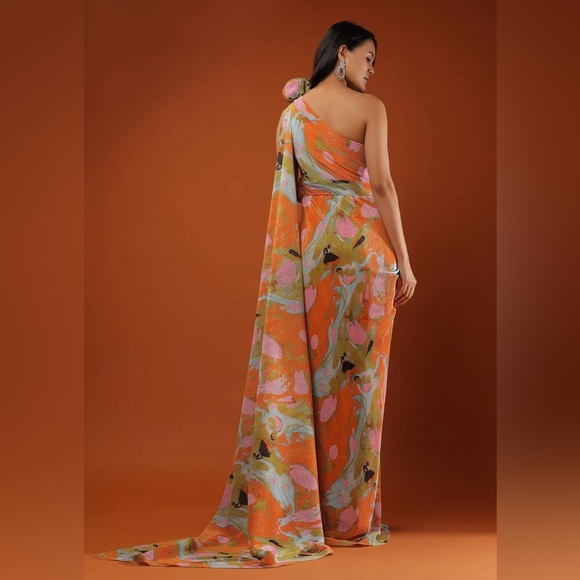 NWT Multicolor Gown In Abstract Print With One Shoulder - Picture 4 of 5